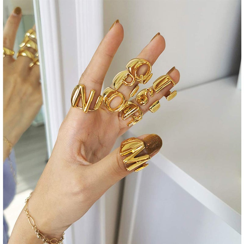 KeyStyle S Initial Rings for Women, GoldChic Jewelry Gold Bold Letter Ring With Alphabet S, Adjustable 14k Gold Plated Rings for Hip Hop Dancer - Image 2